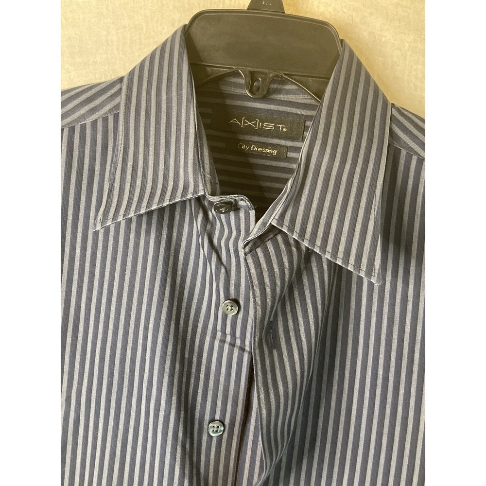 SALE! Axis Men's Navy Grey Stripe Cotton Button Down Long Sleeve Shirt Med City